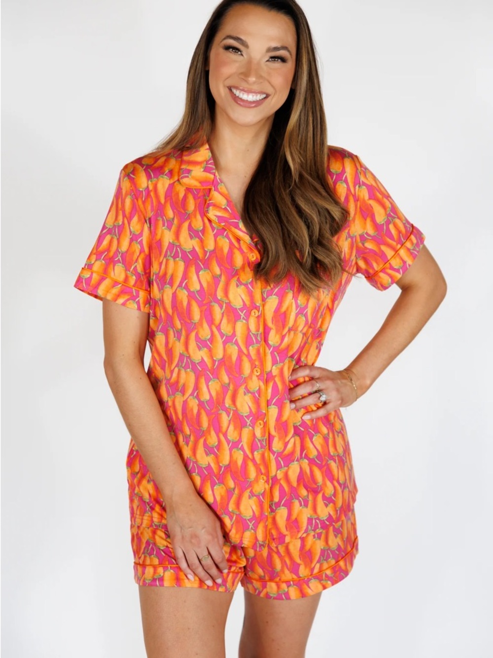 IN MY SUNDAYS chili pepper Pajama Set in Orange & Pink